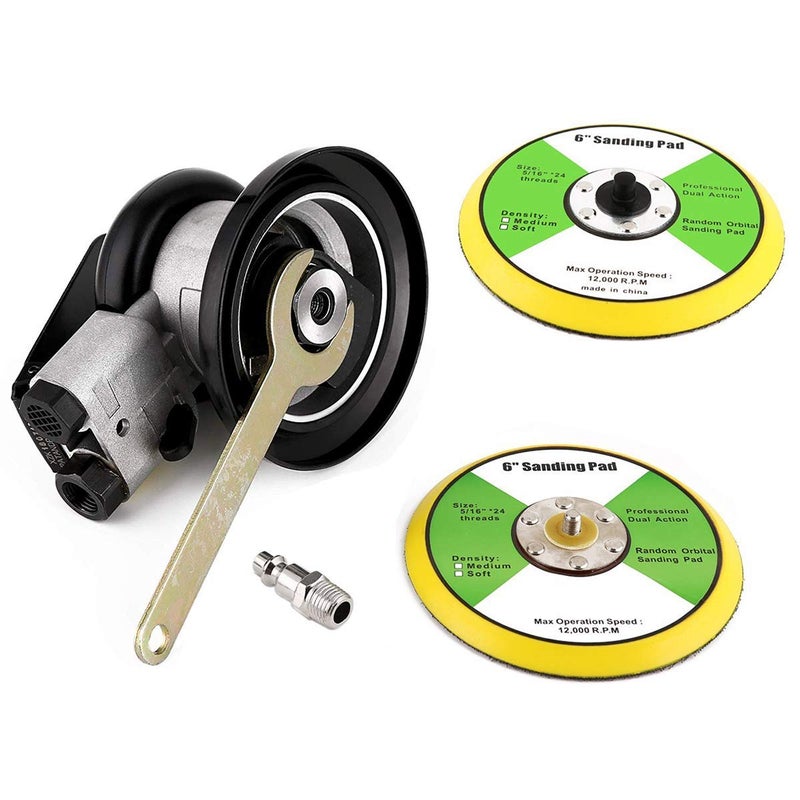 Valianto 6" Professional Air Random Orbital Palm Sander with 1pc 6" Backup Plate, Heavy Duty Dual Action Pneumatic Sander Silver - Image 4